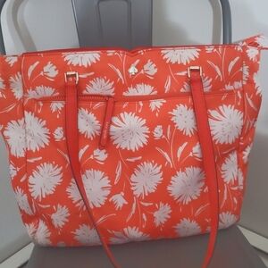 kate spade nylon tote bag, orange/white